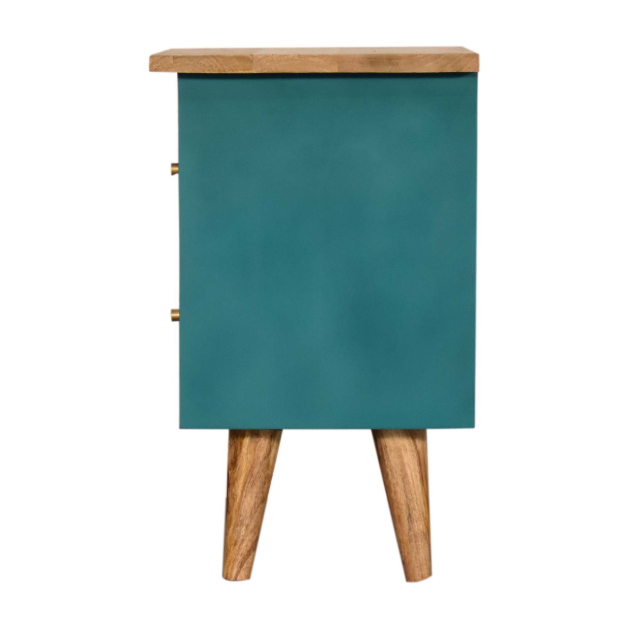 Solid Mango Wood Oak Finished Teal Painted Two Drawer Bedside Table/Cabinet - Image 8