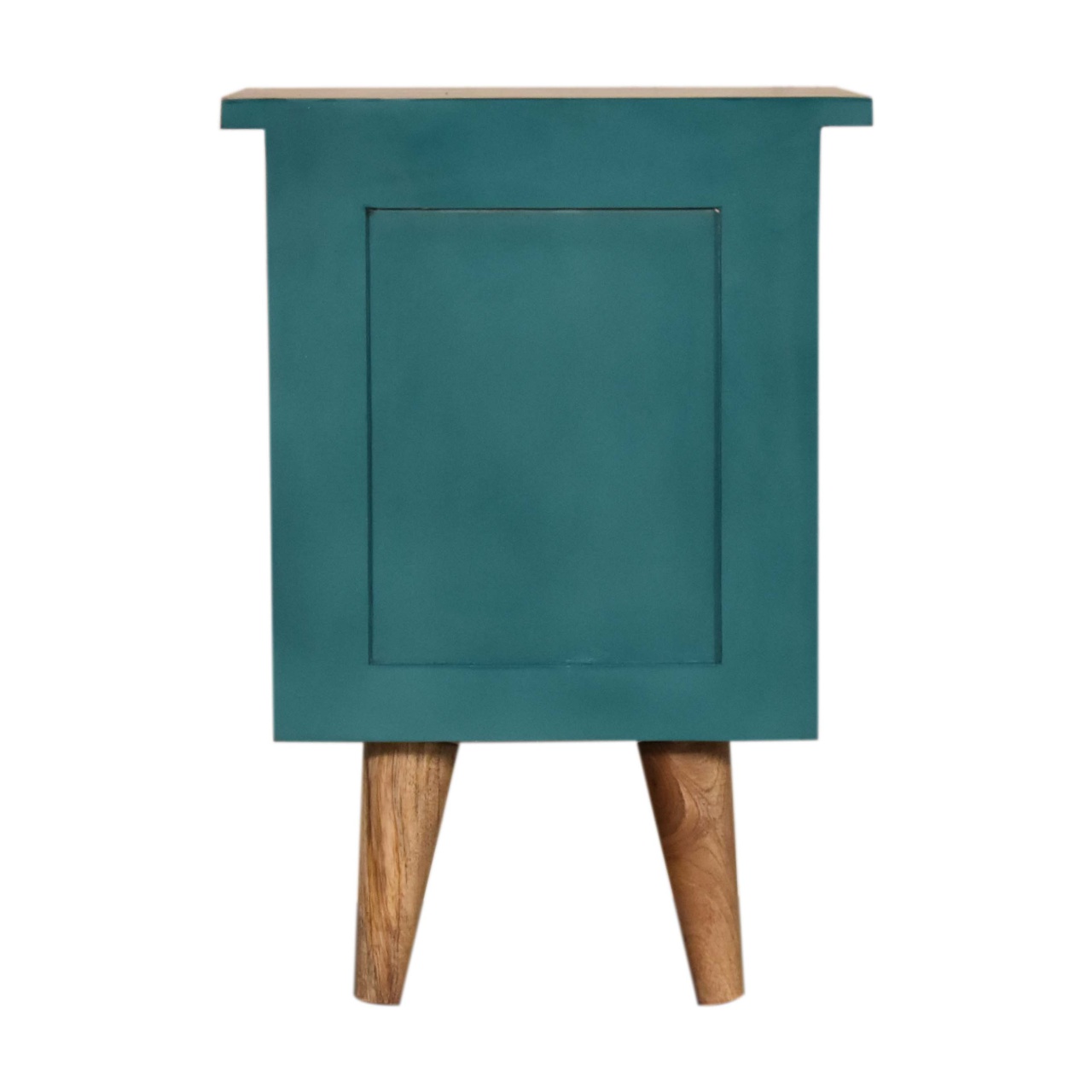 Solid Mango Wood Oak Finished Teal Painted Two Drawer Bedside Table/Cabinet - Image 9
