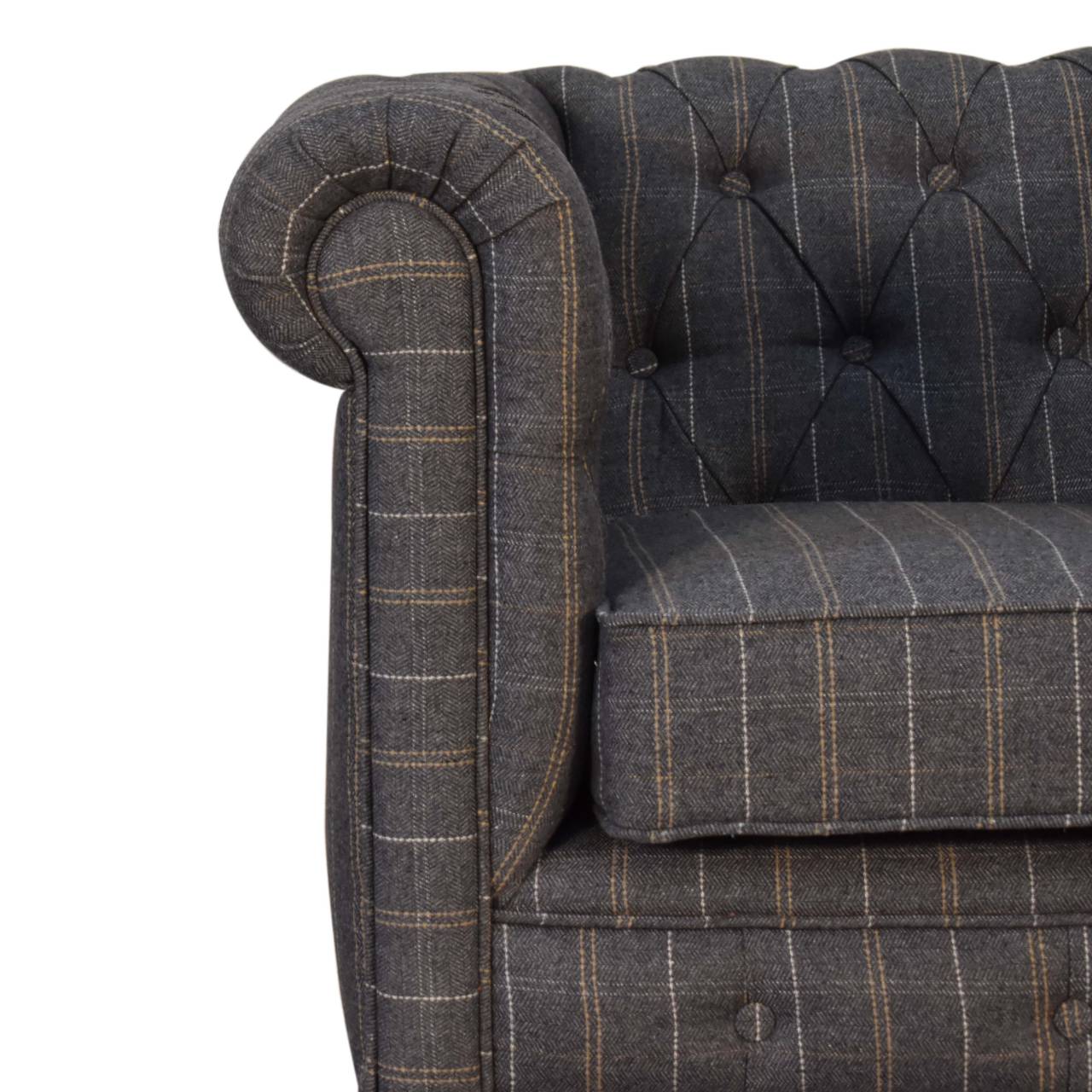 Solid Mango Wood Natural Finished Pewter Tweed Chesterfield Armchair - Image 4