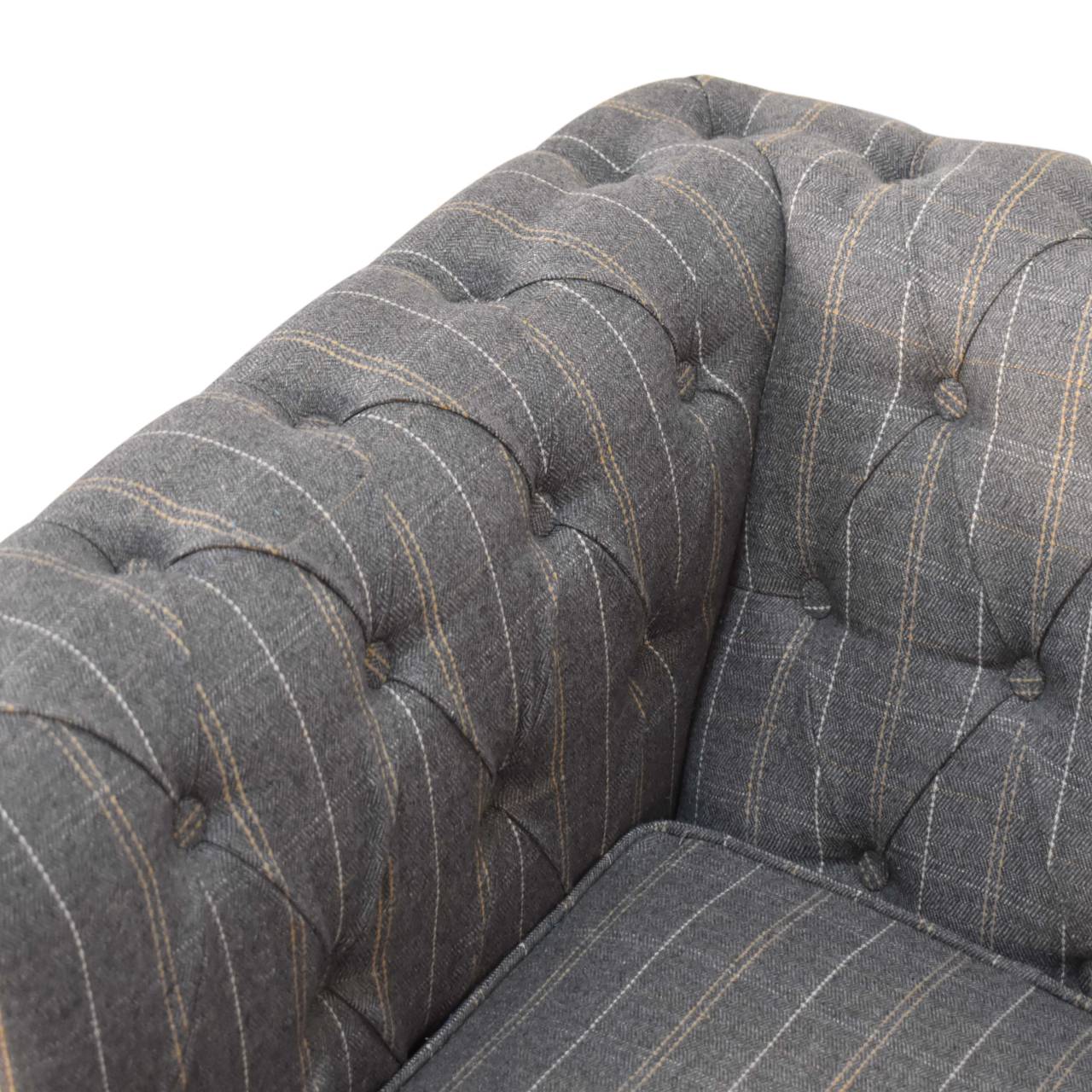 Solid Mango Wood Natural Finished Pewter Tweed Chesterfield Armchair - Image 6