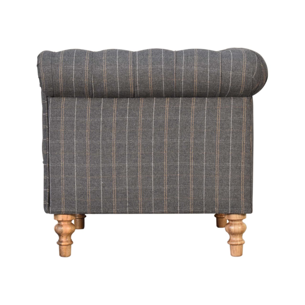 Solid Mango Wood Natural Finished Pewter Tweed Chesterfield Armchair - Image 8