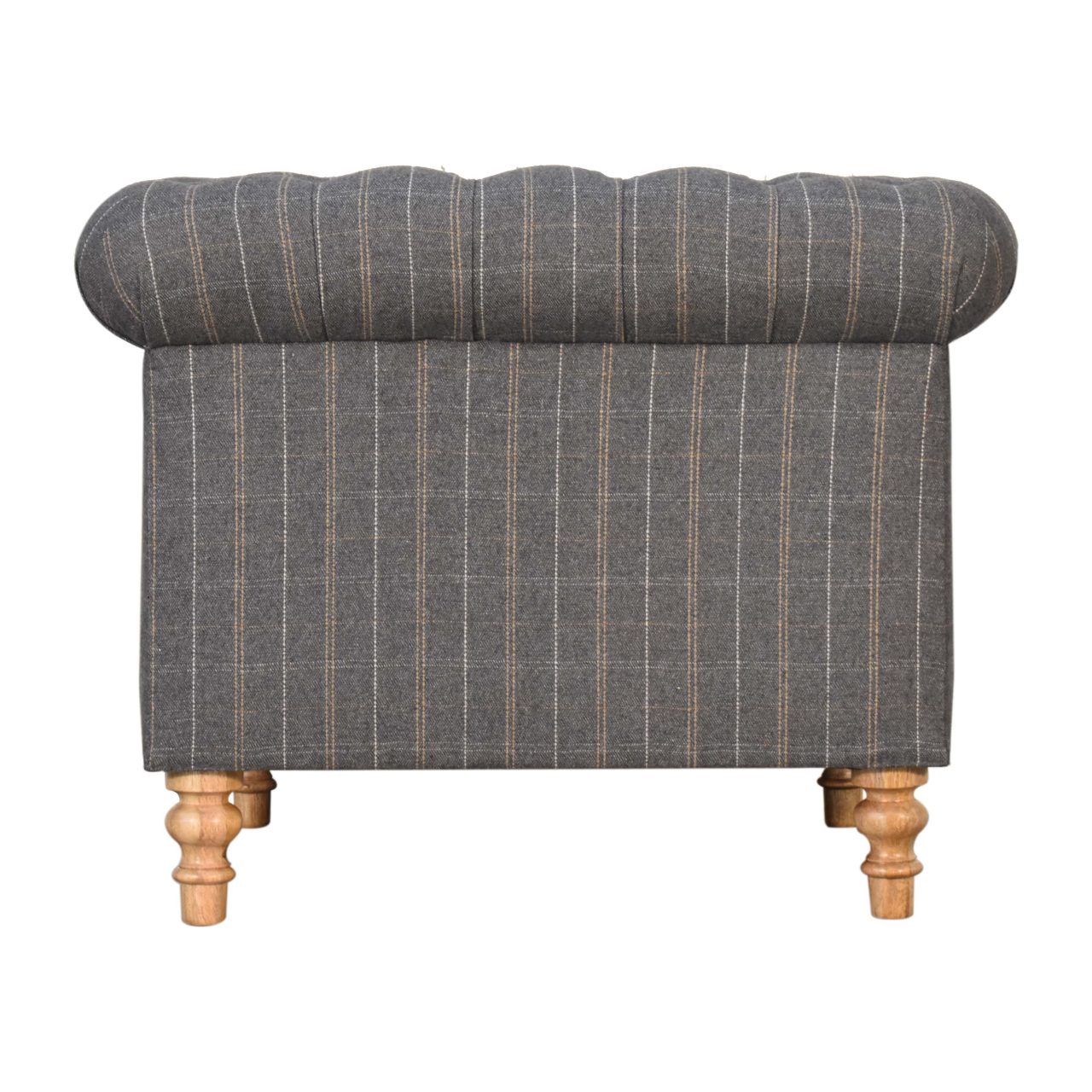 Solid Mango Wood Natural Finished Pewter Tweed Chesterfield Armchair - Image 9