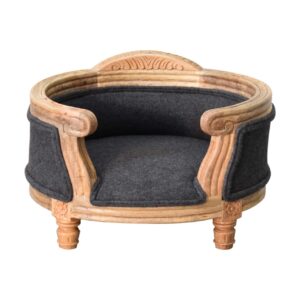 Solid Mango Wood Carved Battleship Tweed Pet Bed