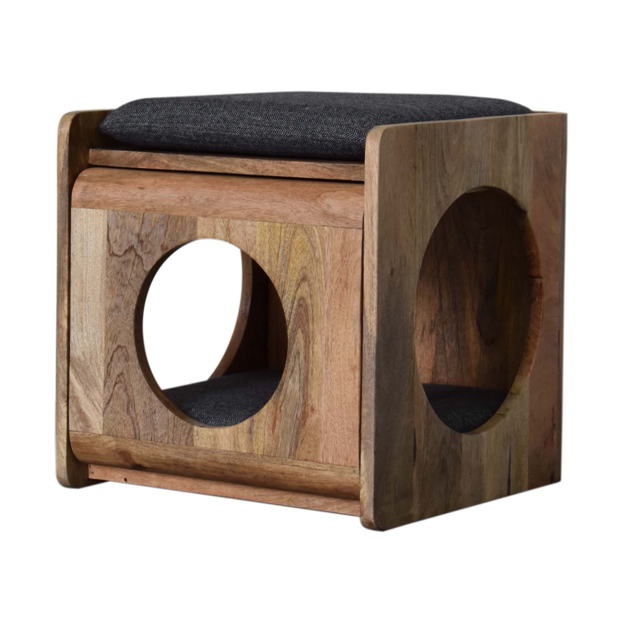 Solid Mango Wood Round Cut-out Pet Bed with Seat Pad - Image 3