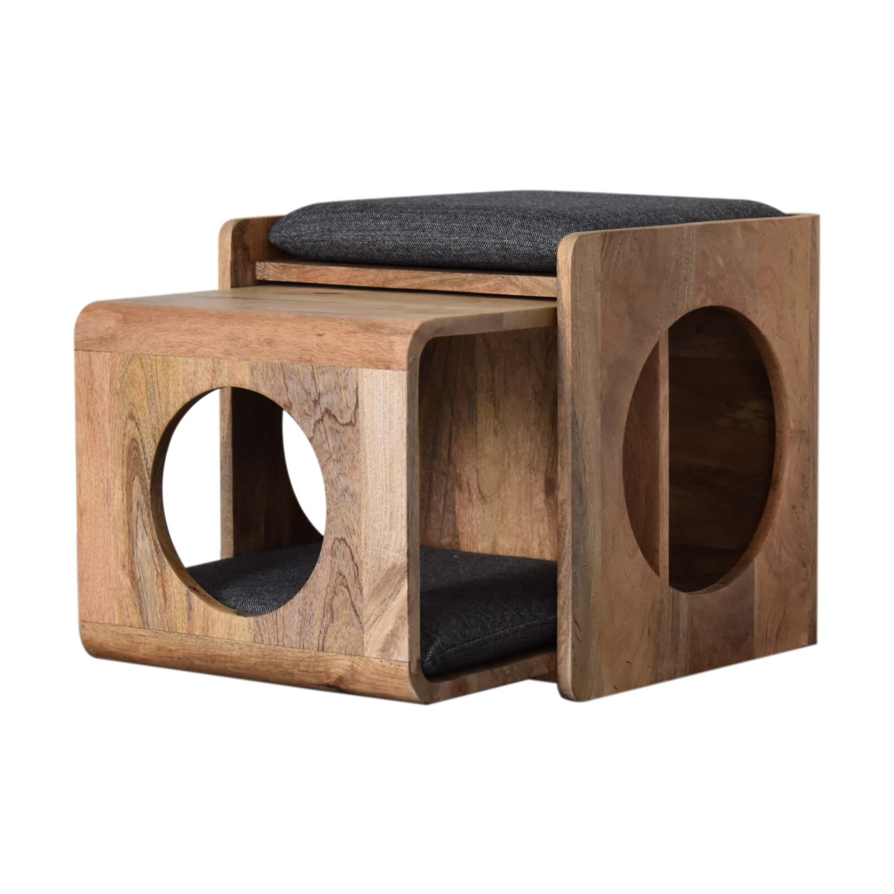Solid Mango Wood Round Cut-out Pet Bed with Seat Pad - Image 5