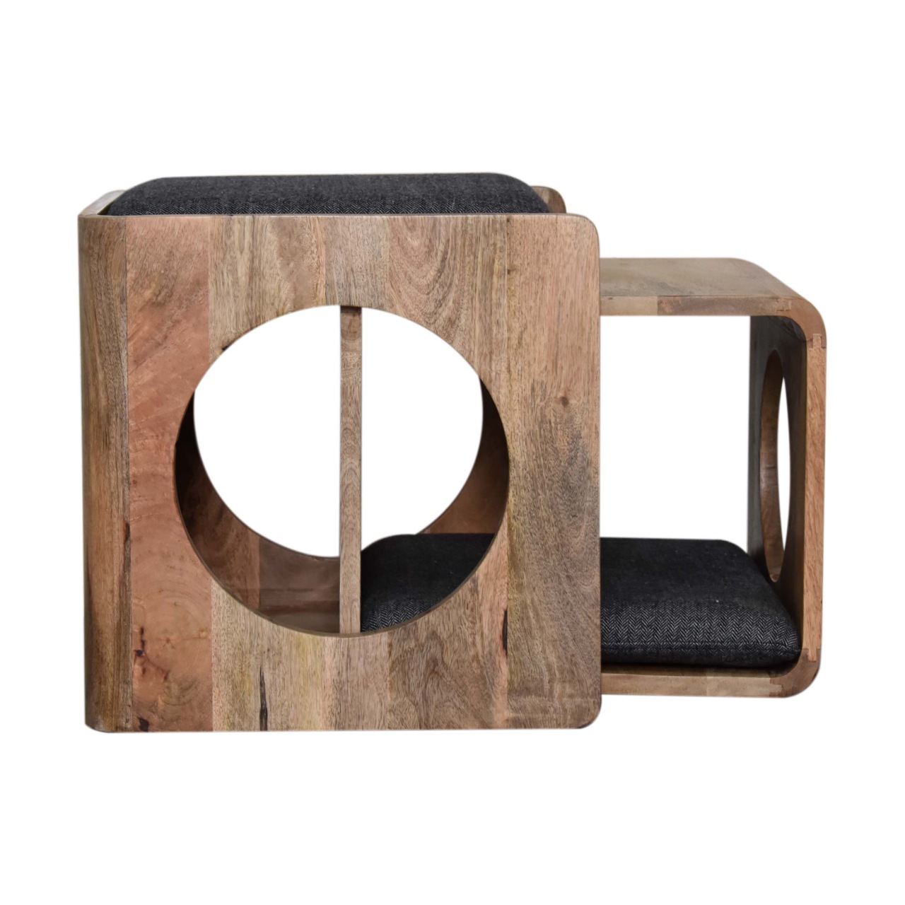 Solid Mango Wood Round Cut-out Pet Bed with Seat Pad - Image 6