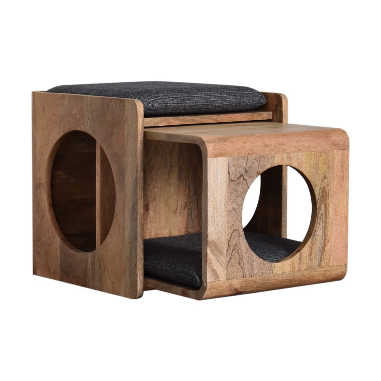 Solid Mango Wood Round Cut-out Pet Bed with Seat Pad - Image 9