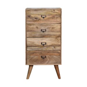 Solid Mango Wood Scandinavian Style Four Drawer Filing Cabinet