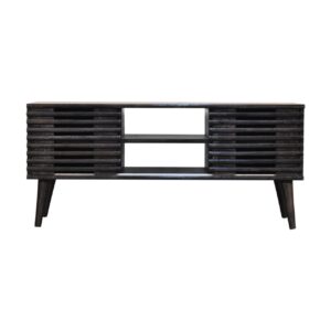 Solid Mango Wood Ash Black Finished Two Drawer Two Slots Slatted Front Kobe Console Table