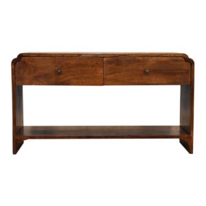 Solid Mango Wood Chestnut Finished Two Drawer One Slot Curved Top Newton Console Table