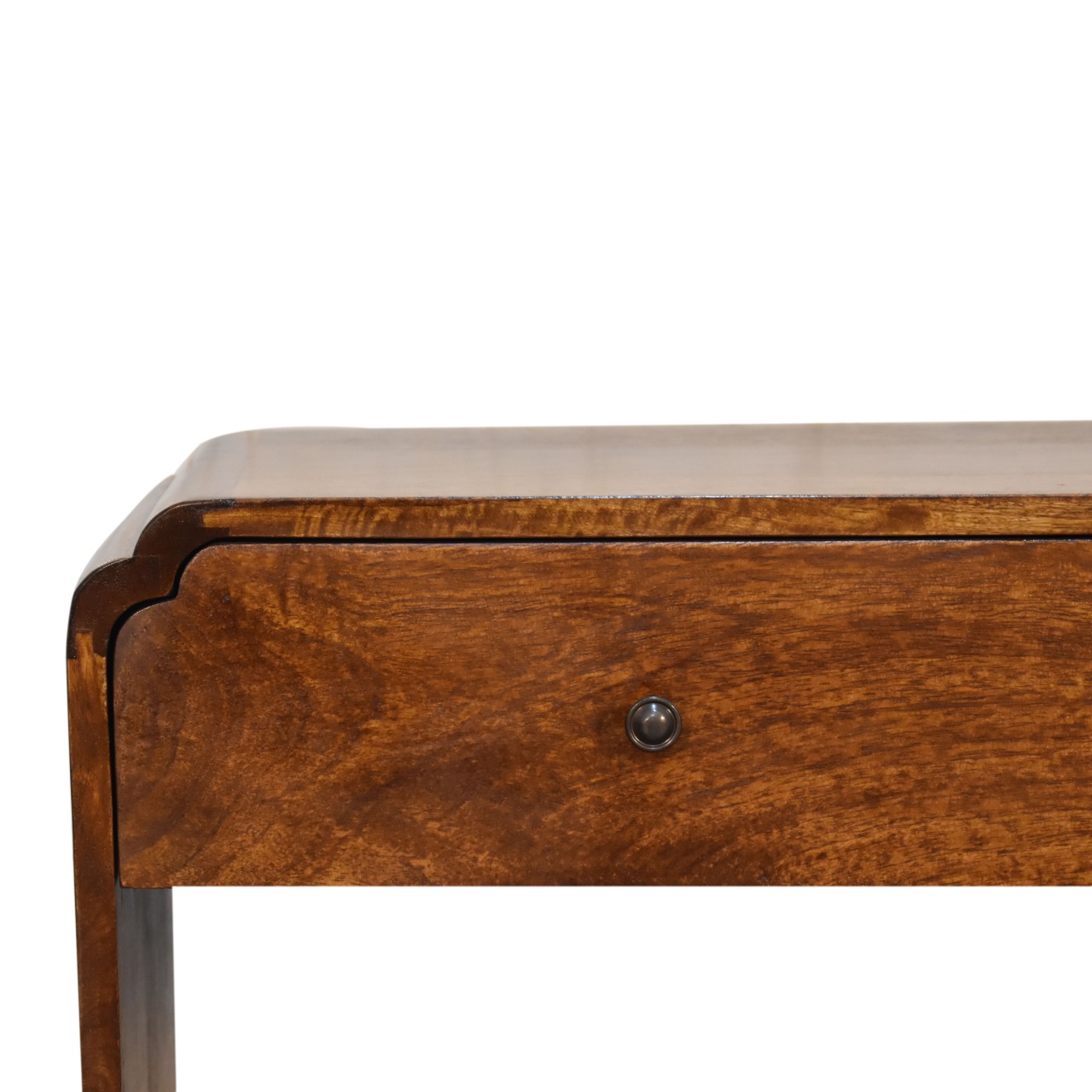 Solid Mango Wood Chestnut Finished Two Drawer One Slot Curved Top Newton Console Table - Image 4