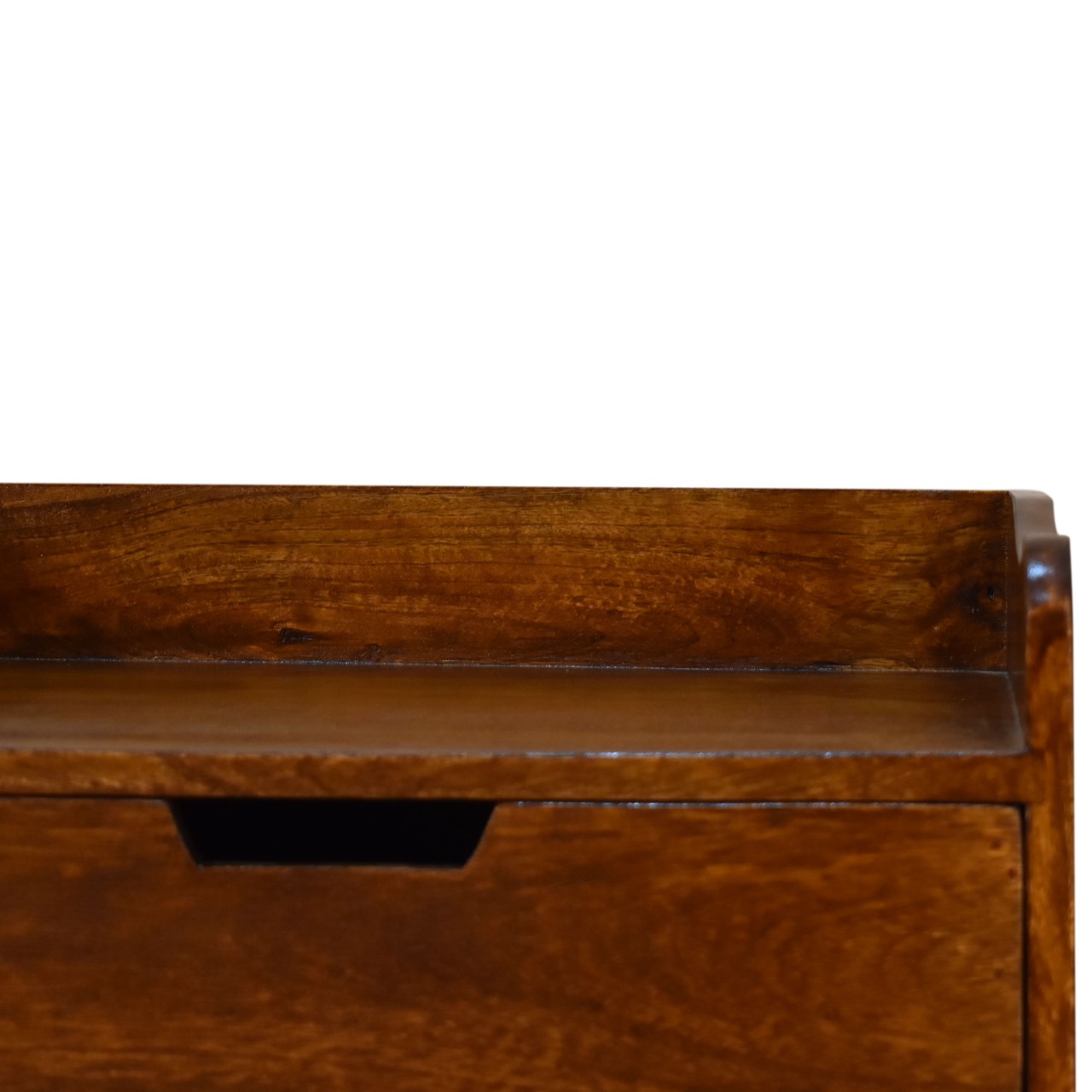 Solid Mango Wood Chestnut Finished 3 Drawer Gallery Back Bedside - Image 4