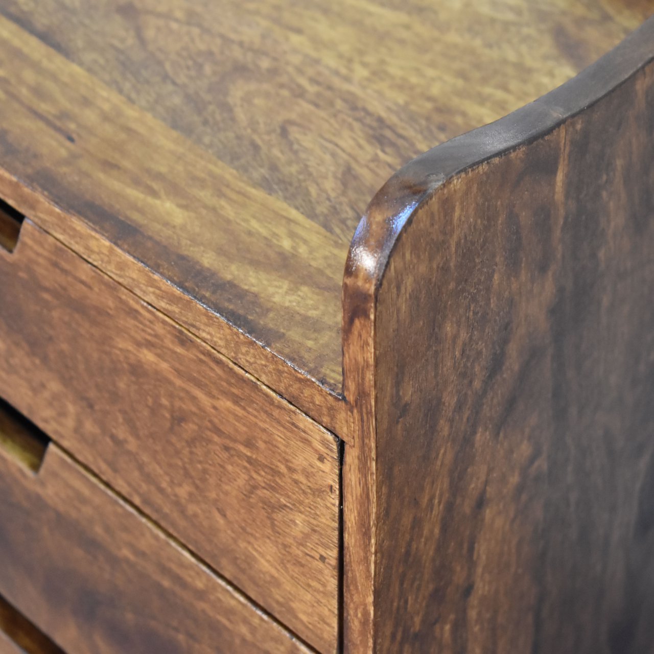 Solid Mango Wood Chestnut Finished 3 Drawer Gallery Back Bedside - Image 5
