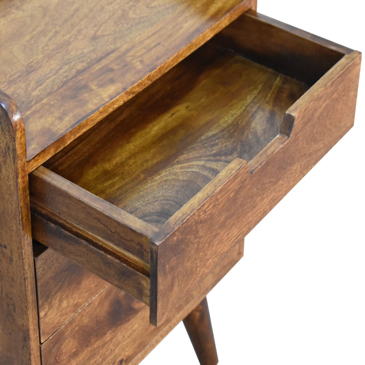 Solid Mango Wood Chestnut Finished 3 Drawer Gallery Back Bedside - Image 6