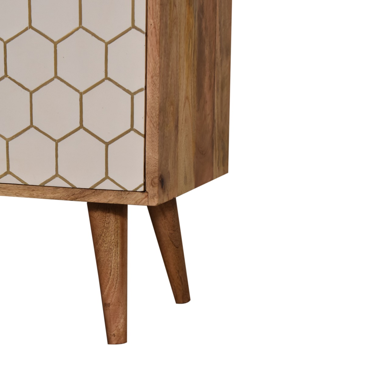 Solid Mango Wood Honeycomb Patterned White Front with Brass Inlay Cassia Cabinet - Image 6