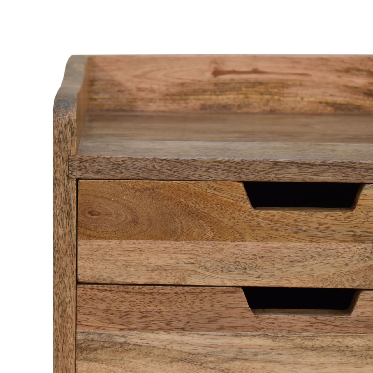 Solid Mango Wood Oak Scandinavian Style 3 Drawer Gallery Back Bedside - Image 4