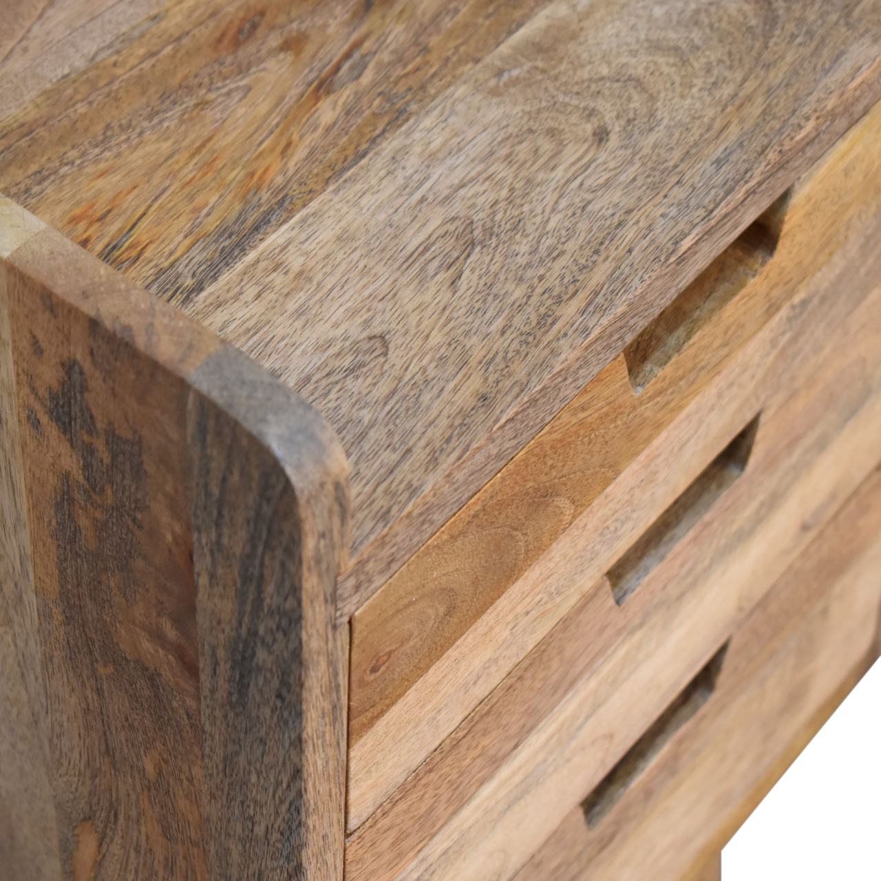 Solid Mango Wood Oak Scandinavian Style 3 Drawer Gallery Back Bedside - Image 5