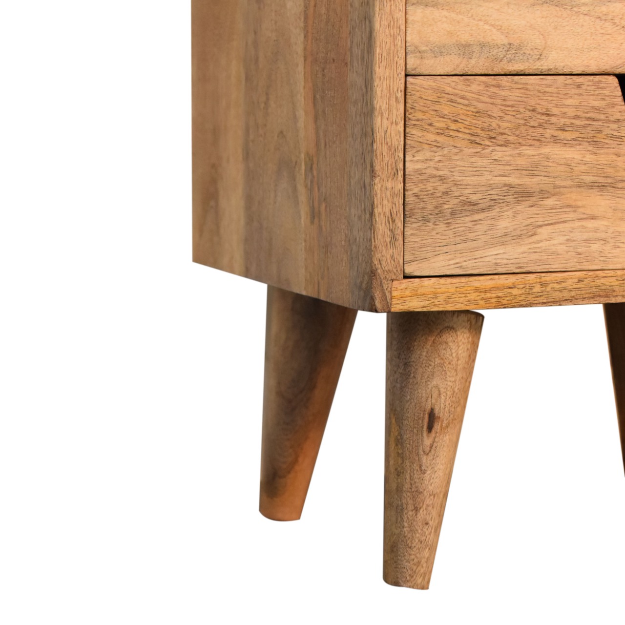 Solid Mango Wood Oak Scandinavian Style 3 Drawer Gallery Back Bedside - Image 6
