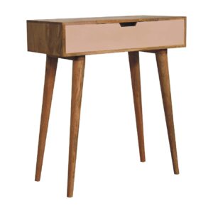 Solid Mango Wood Oak Finished Blush Pink 1 Drawer Dressing Table