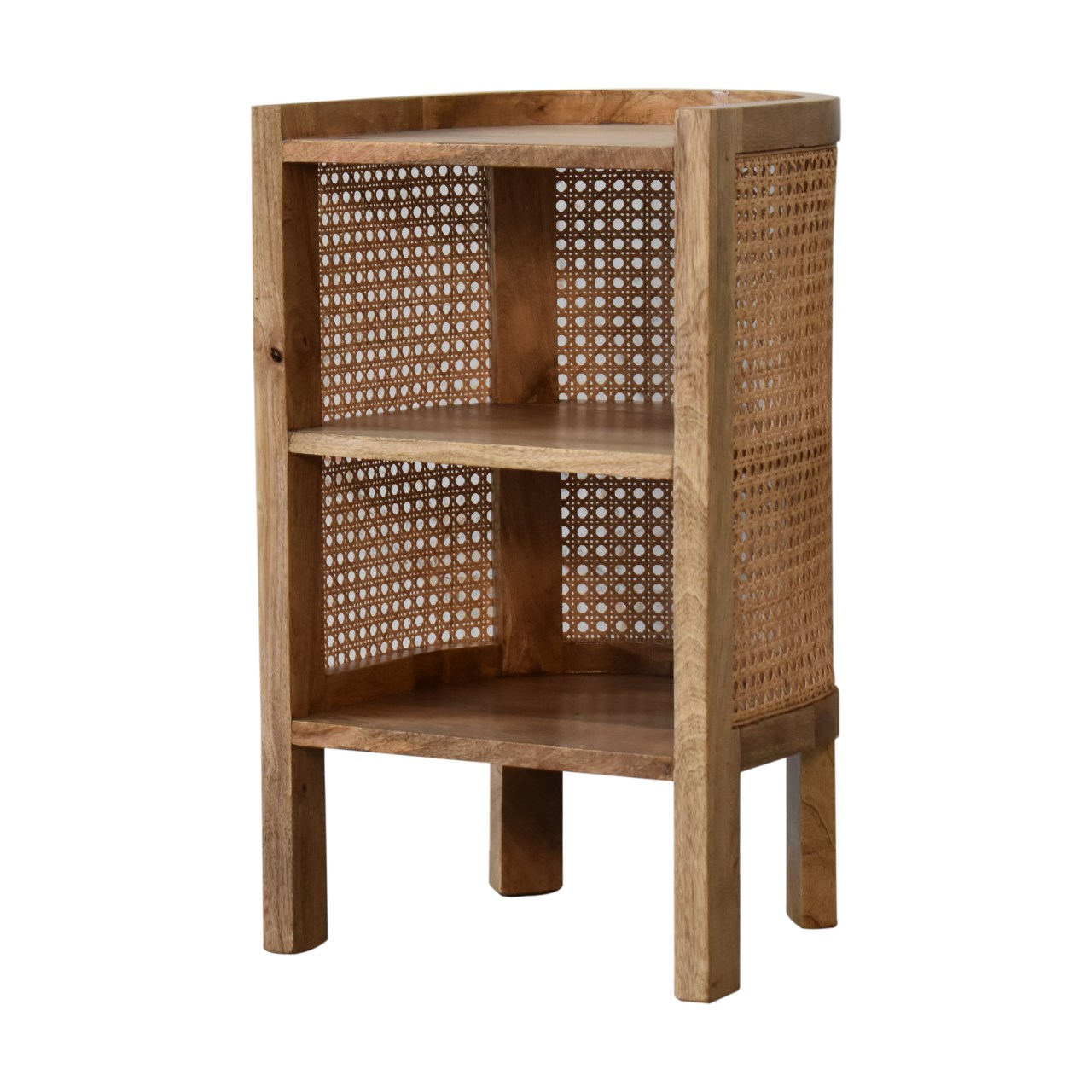 Solid Mango Wood and Rattan 1 Shelf Open Bedside - Image 2