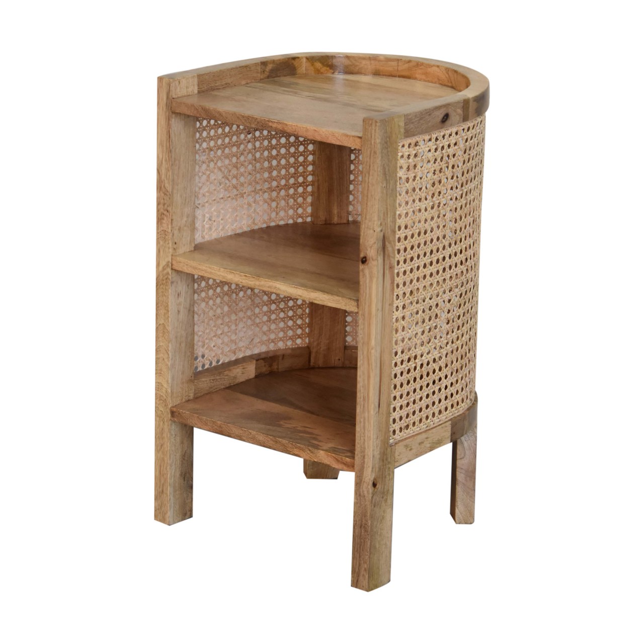 Solid Mango Wood and Rattan 1 Shelf Open Bedside - Image 3