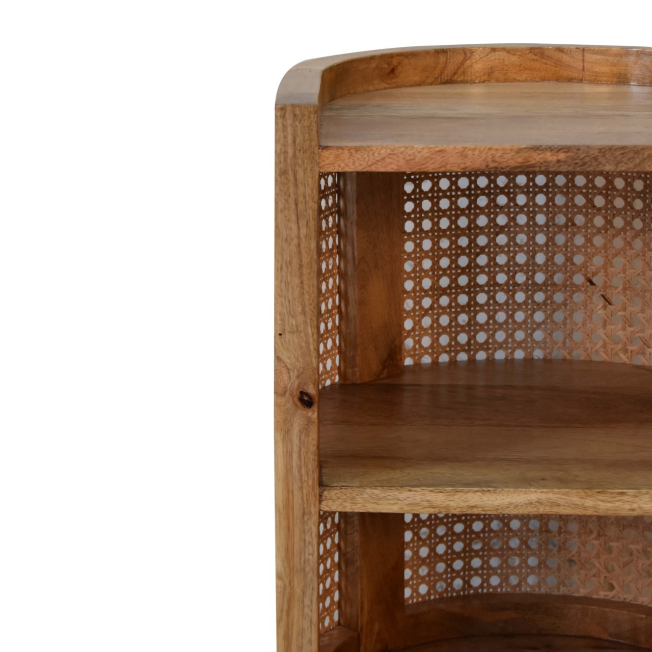Solid Mango Wood and Rattan 1 Shelf Open Bedside - Image 4