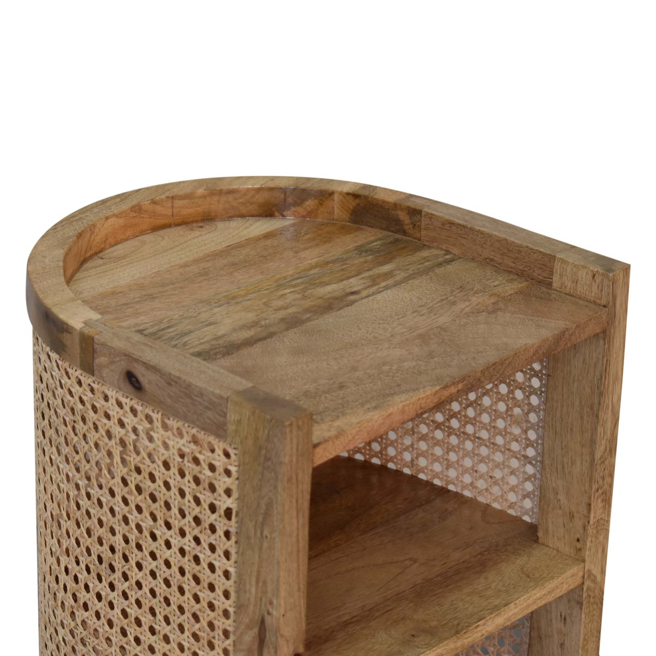 Solid Mango Wood and Rattan 1 Shelf Open Bedside - Image 5