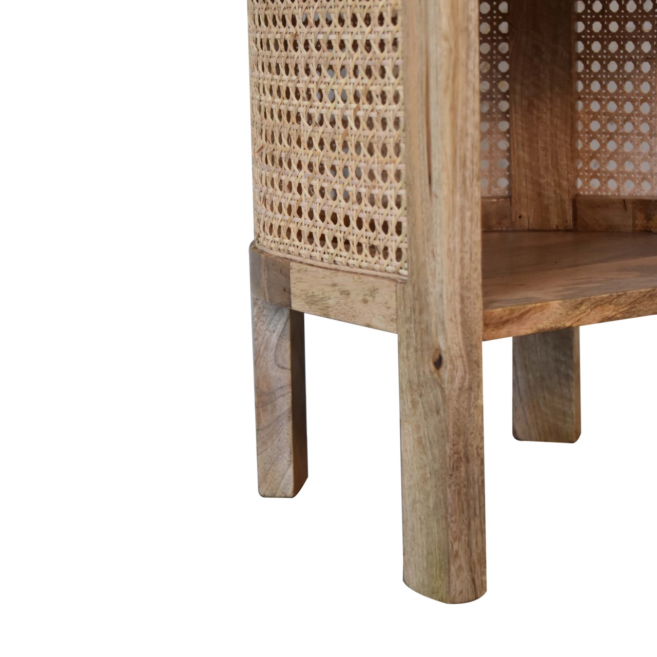 Solid Mango Wood and Rattan 1 Shelf Open Bedside - Image 7