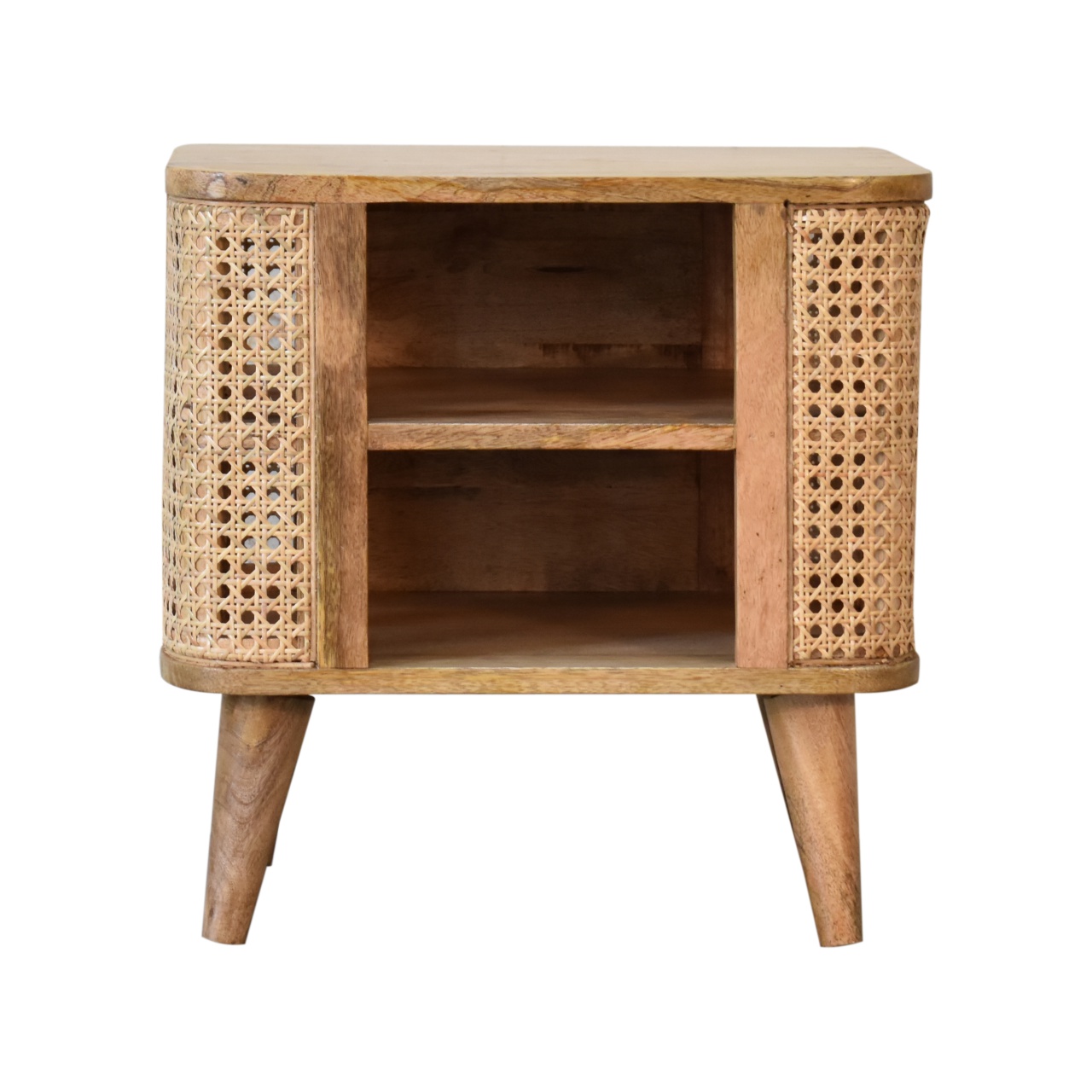Solid Mango Wood Oak Finished with Rattan Larissa Open Bedside