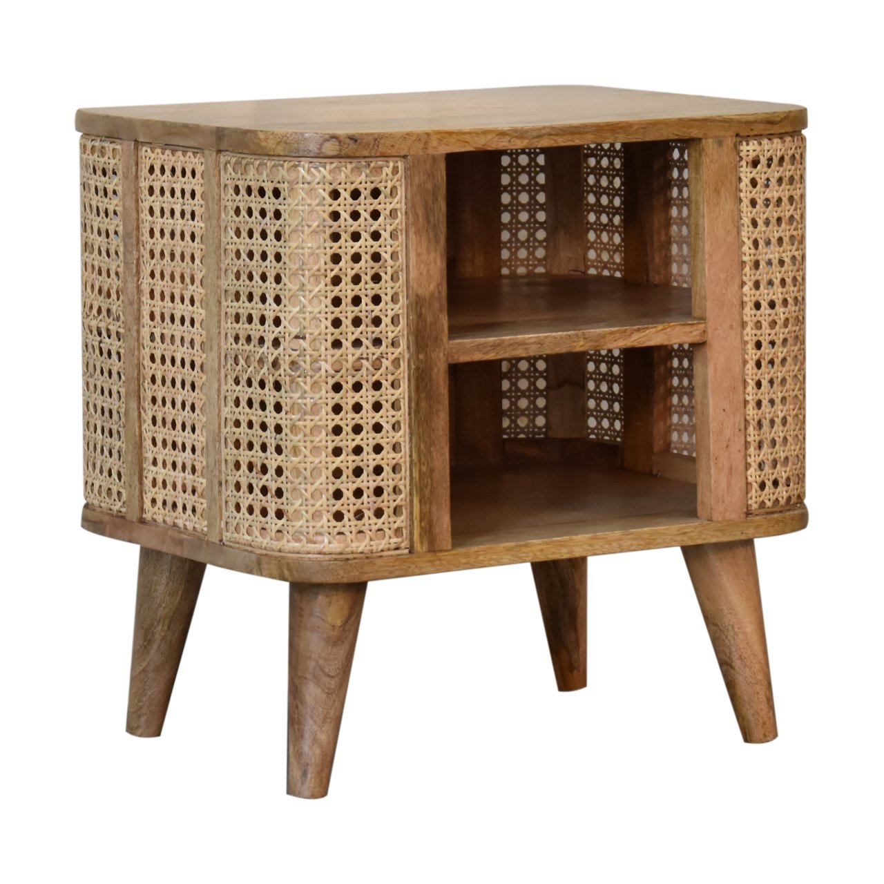 Solid Mango Wood Oak Finished with Rattan Larissa Open Bedside - Image 2