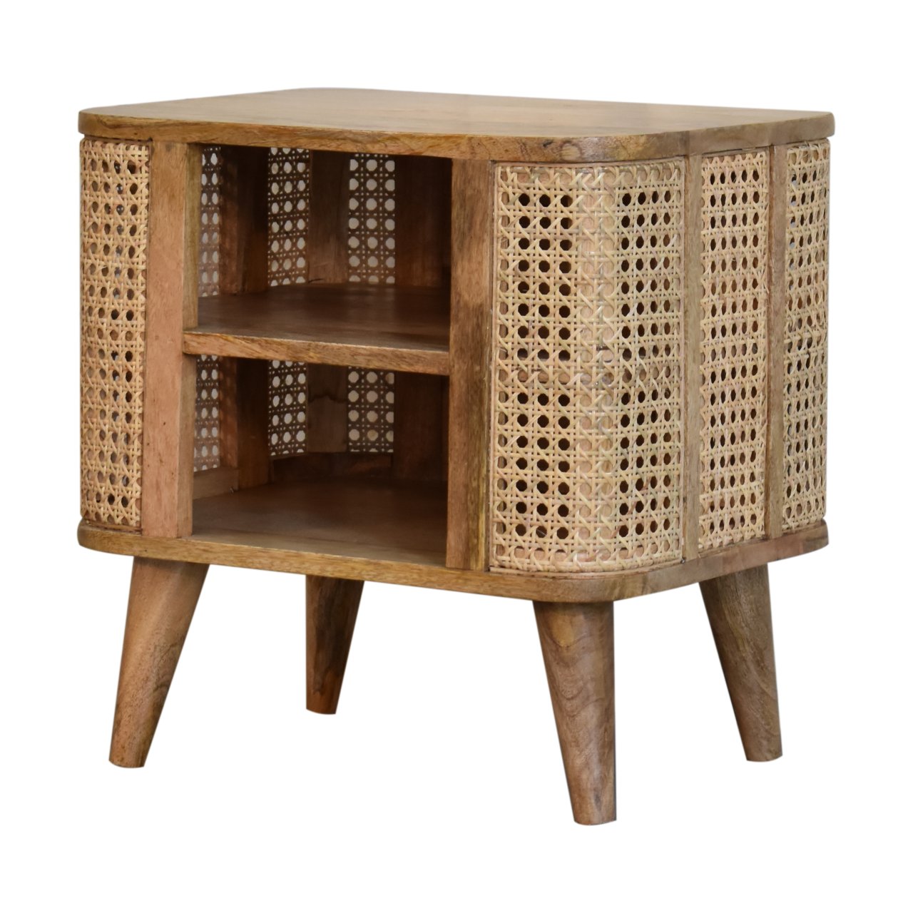 Solid Mango Wood Oak Finished with Rattan Larissa Open Bedside - Image 3