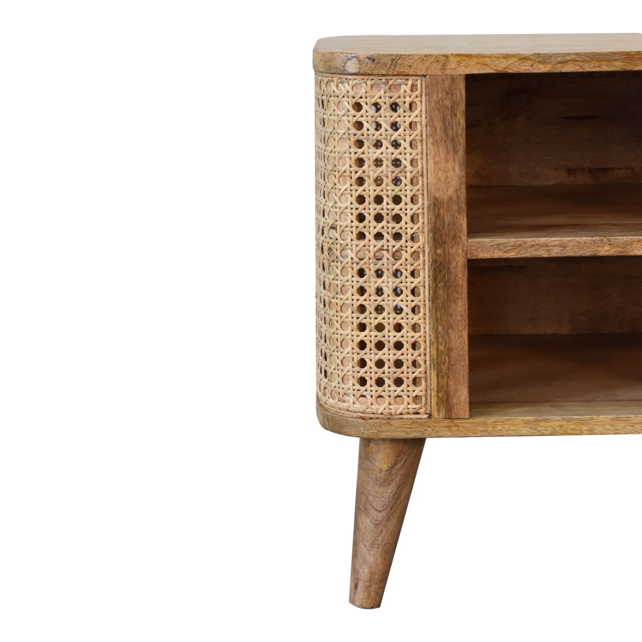 Solid Mango Wood Oak Finished with Rattan Larissa Open Bedside - Image 4