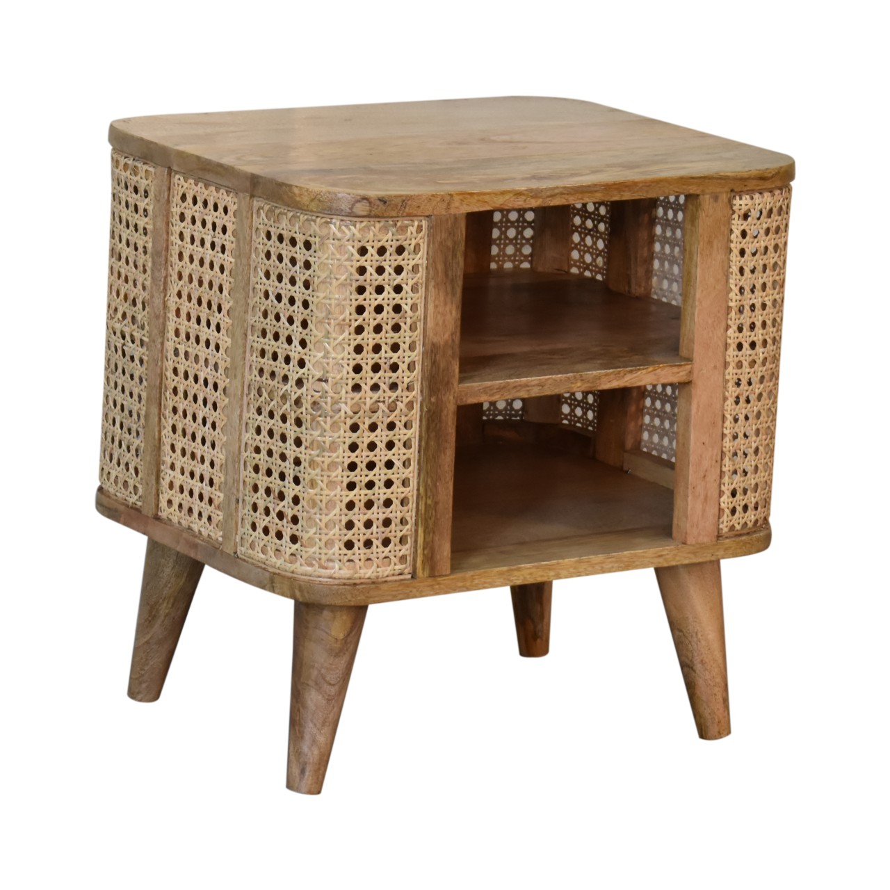 Solid Mango Wood Oak Finished with Rattan Larissa Open Bedside - Image 6