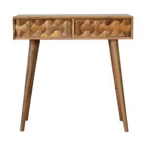 Solid Mango Wood Oak Finished Kita 2 Drawer Console Table