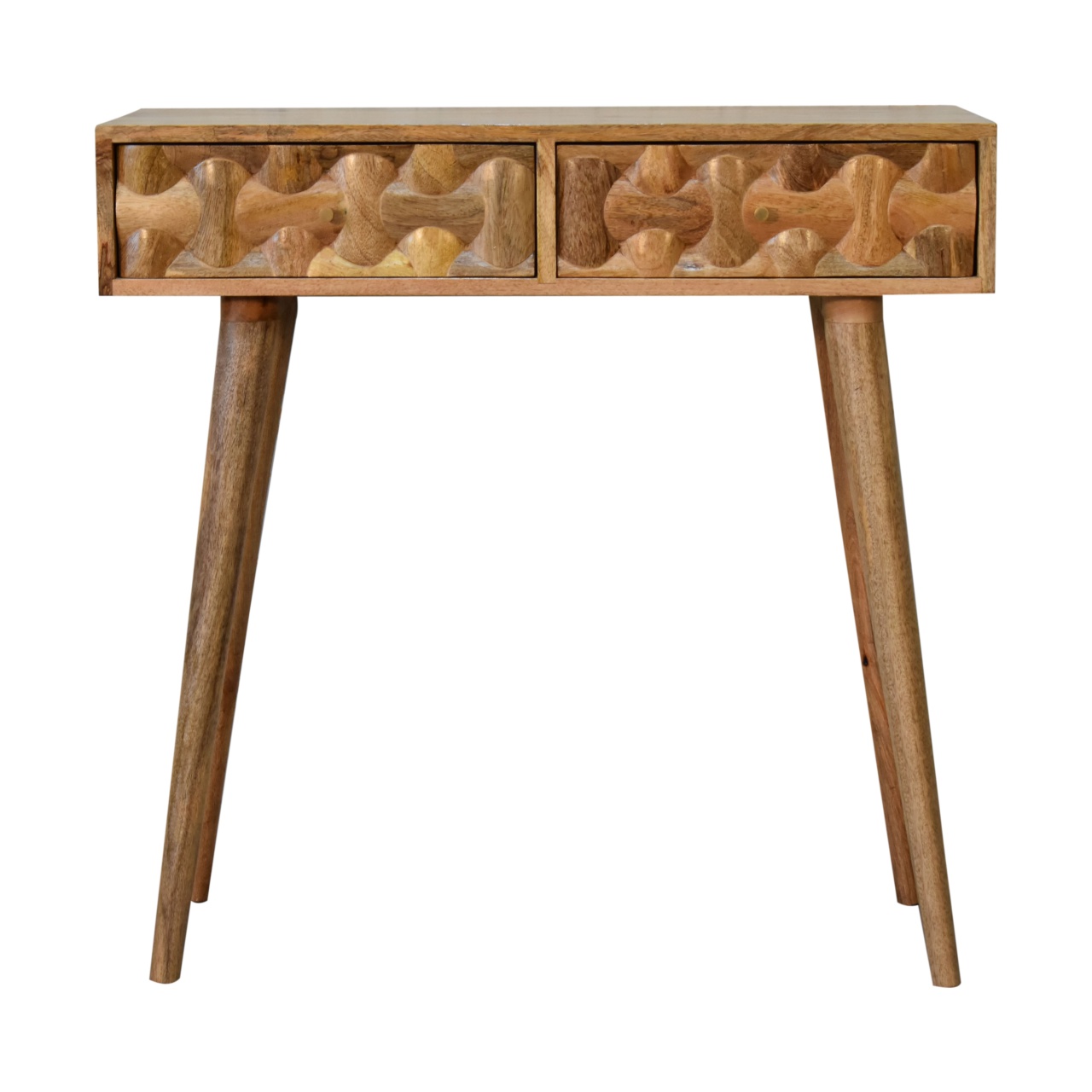 Solid Mango Wood Oak Finished Kita 2 Drawer Console Table