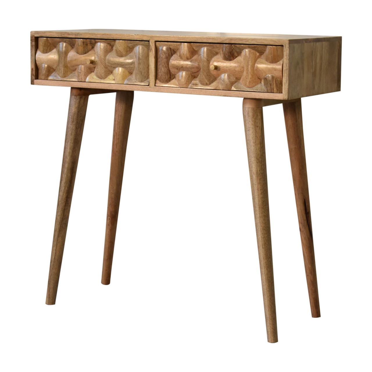 Solid Mango Wood Oak Finished Kita 2 Drawer Console Table - Image 2