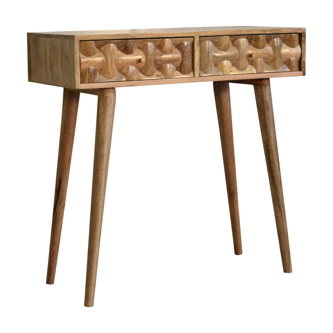 Solid Mango Wood Oak Finished Kita 2 Drawer Console Table - Image 3
