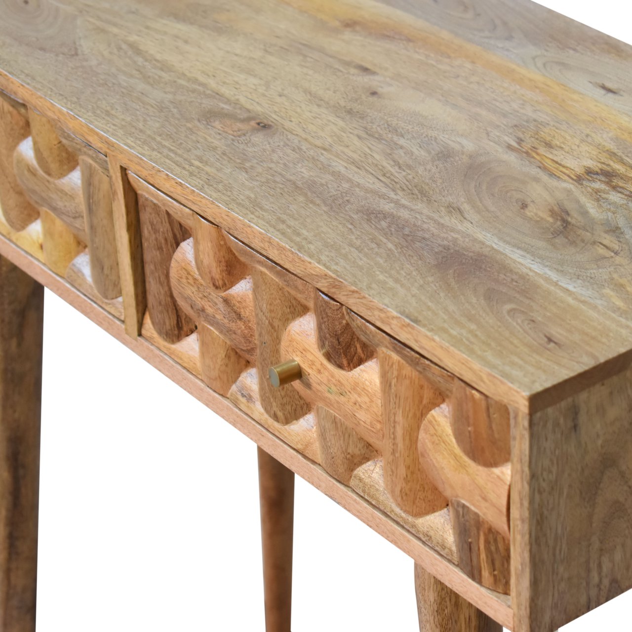 Solid Mango Wood Oak Finished Kita 2 Drawer Console Table - Image 6
