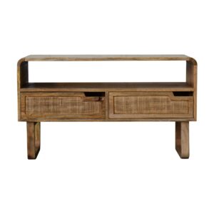 Solid Mango Wood Oak and Rattan Finished 2 Door Tallin Media Unit