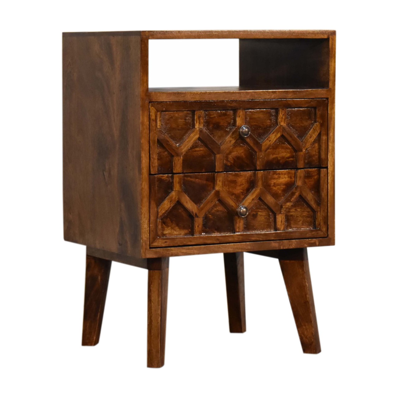 Solid Mango Wood Chestnut Finished 2 Drawer Amouri Bedside - Image 2