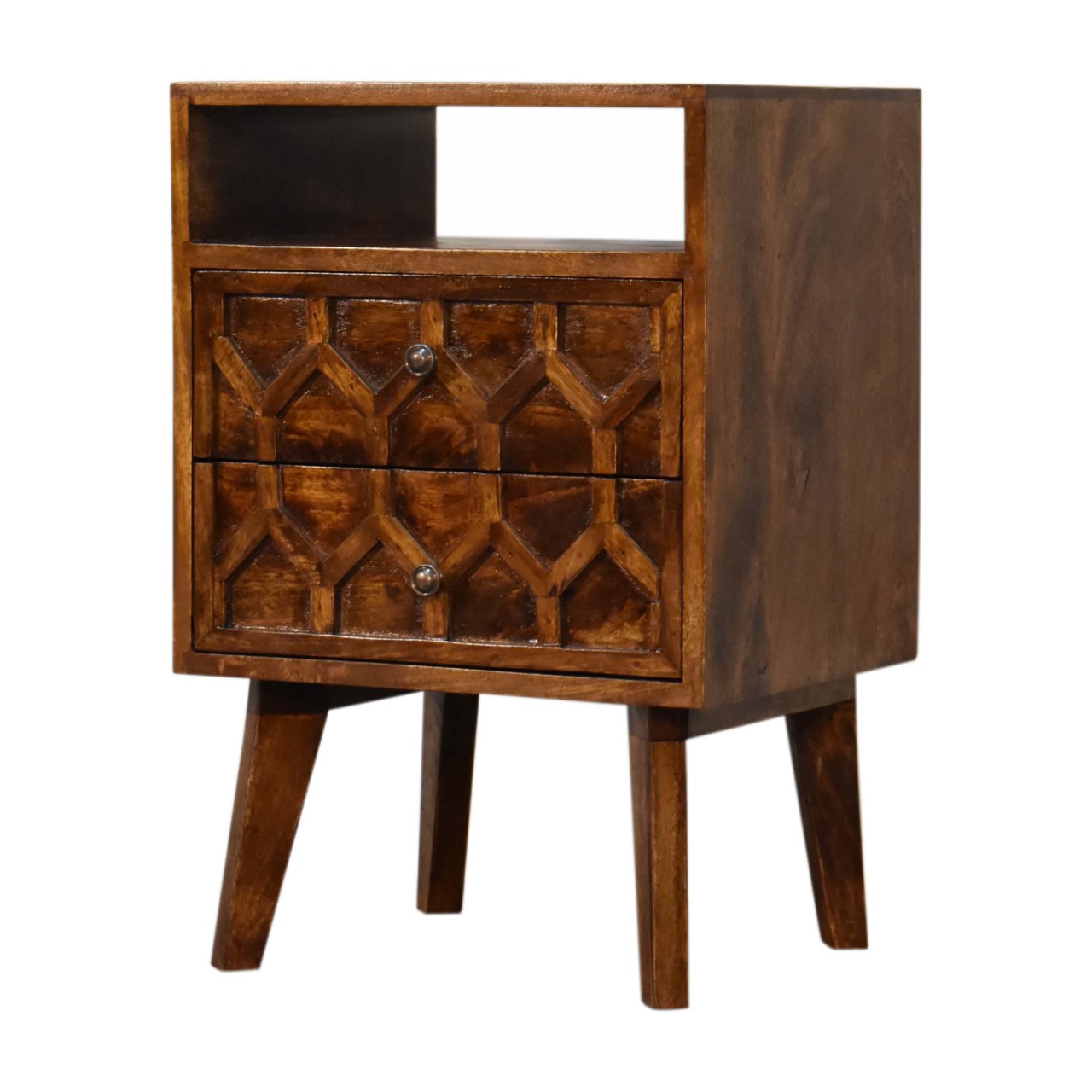 Solid Mango Wood Chestnut Finished 2 Drawer Amouri Bedside - Image 3