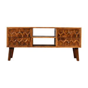 Solid Mango Wood Chestnut Finished 4 Drawer Amouri Media Unit