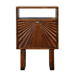 Solid Mango Wood Chestnut Finished 1 Door Drew Bedside