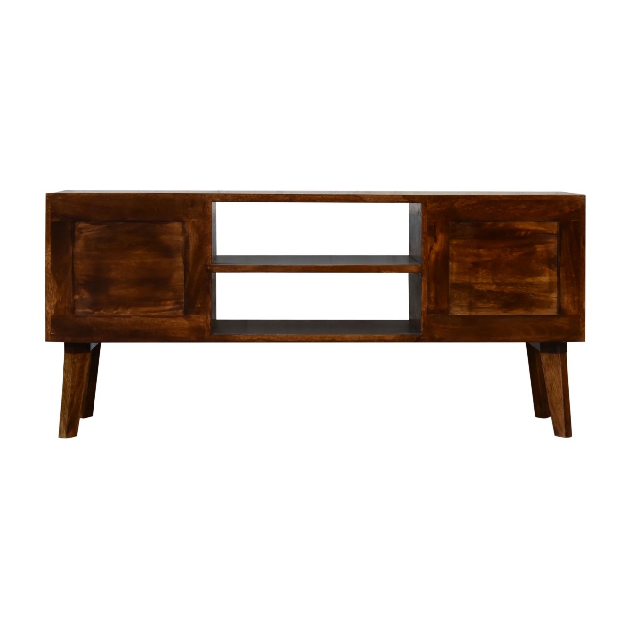 Solid Mango Wood Chestnut and Brass Finished 2 Slots 4 Drawer Media Unit - Image 10