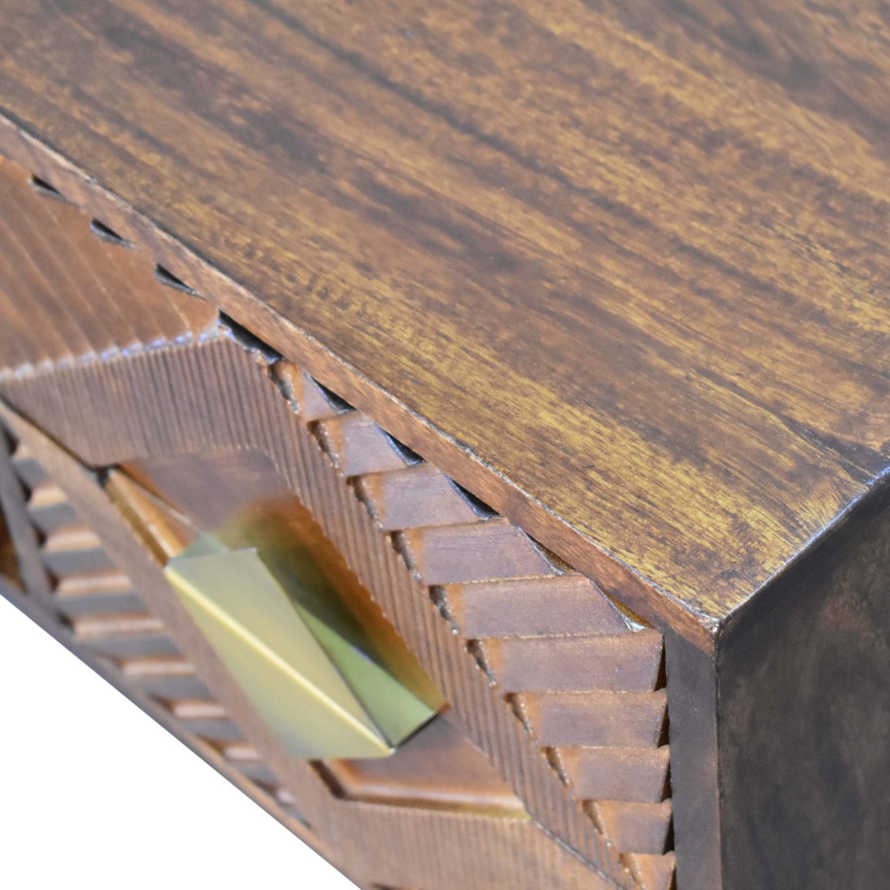Solid Mango Wood Chestnut and Brass Finished 2 Slots 4 Drawer Media Unit - Image 6
