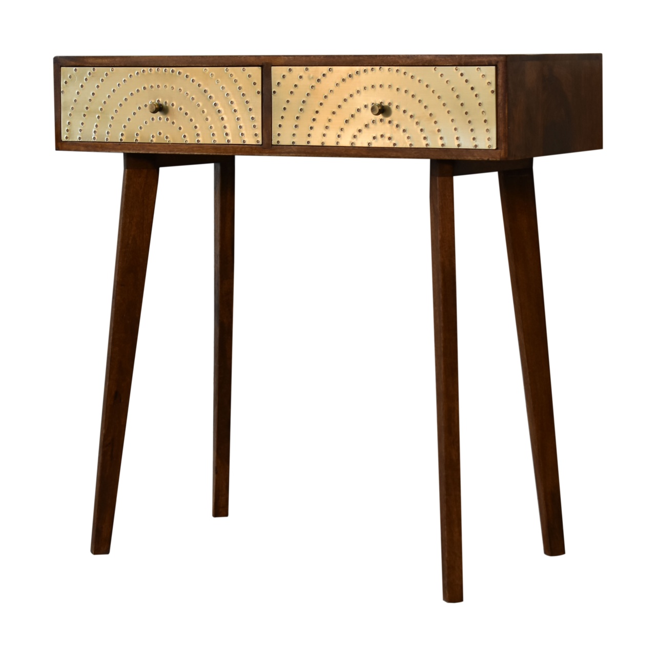 Solid Mango Wood Chestnut and Brass Finished 2 Drawer Console Table - Image 2