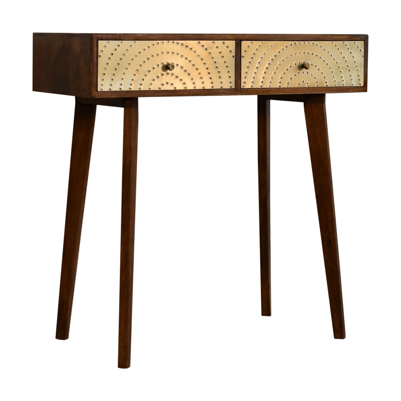 Solid Mango Wood Chestnut and Brass Finished 2 Drawer Console Table - Image 3
