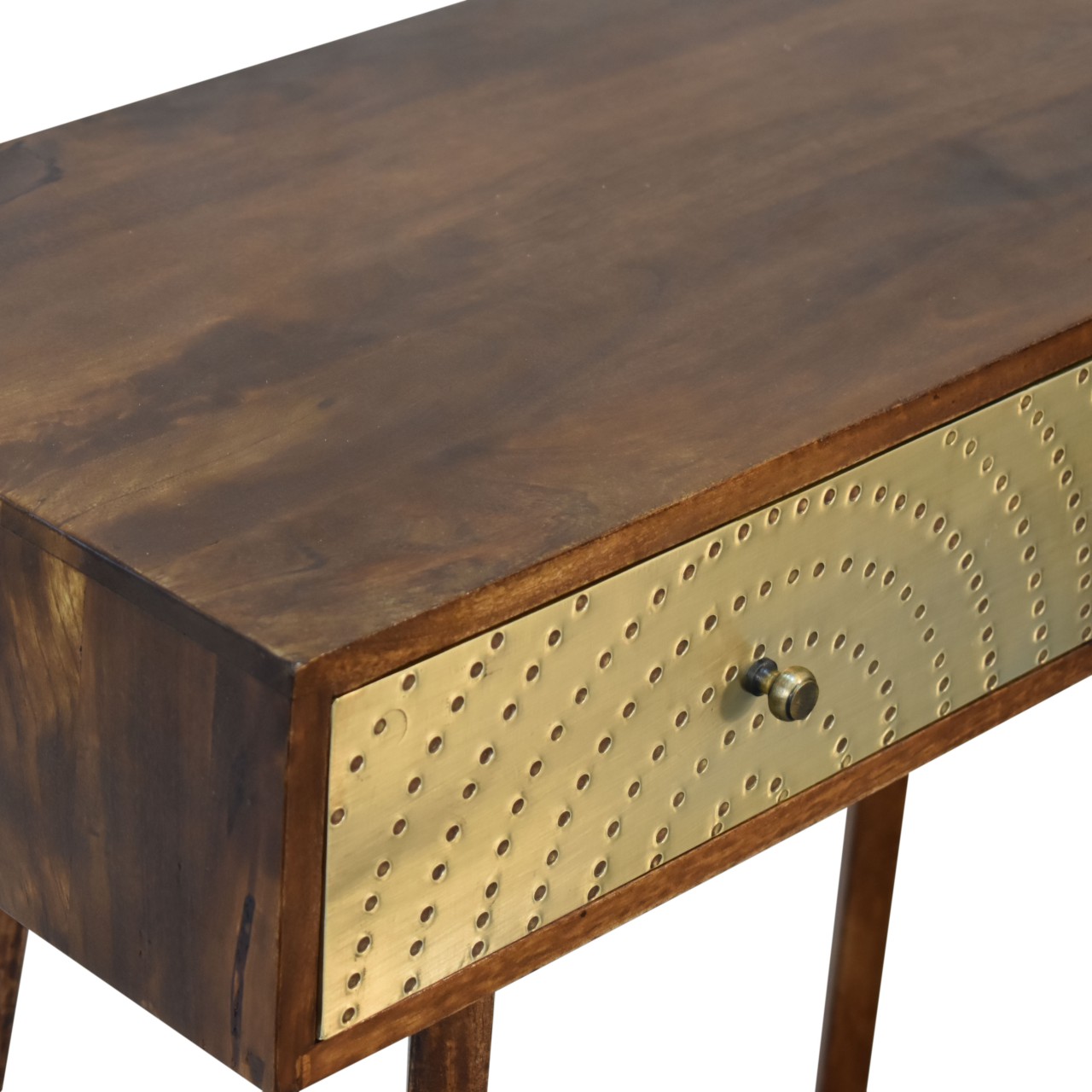 Solid Mango Wood Chestnut and Brass Finished 2 Drawer Console Table - Image 5
