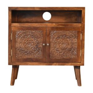 Solid Mango Wood Tova Open Shelf Cabinet