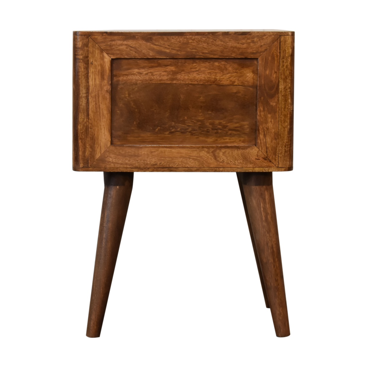 Solid Mango Wood Chestnut Finished Arch Carved 2 Drawer Bedside - Image 9